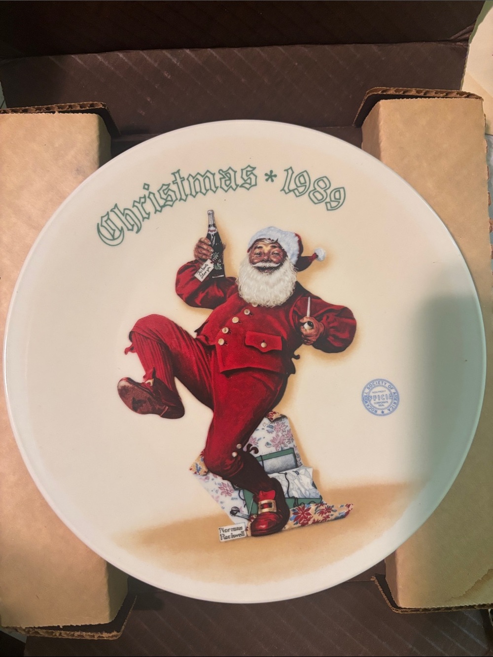 1989 Norman Rockwell “Jolly Old St. Nick” Christmas Collector Plate w/ COA & Box